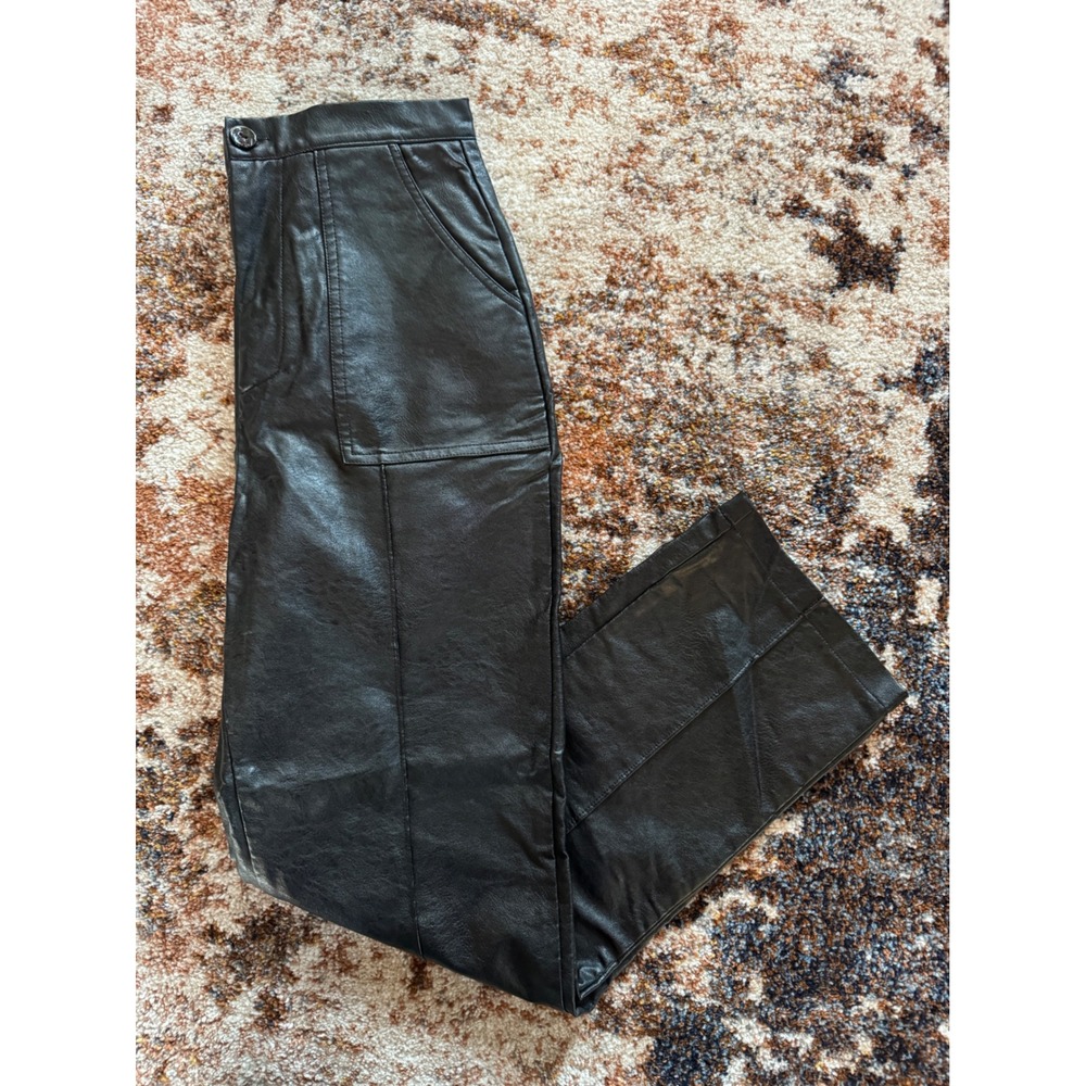 Women's Black Faux Leather Pants – High-Waist Straight Leg by Princess Polly Sz4